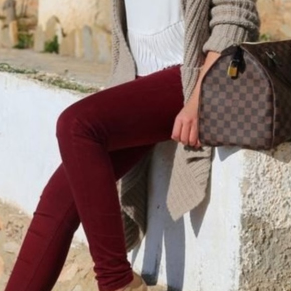 MONICA Burgundy Skinny Pants - Picture 2 of 4